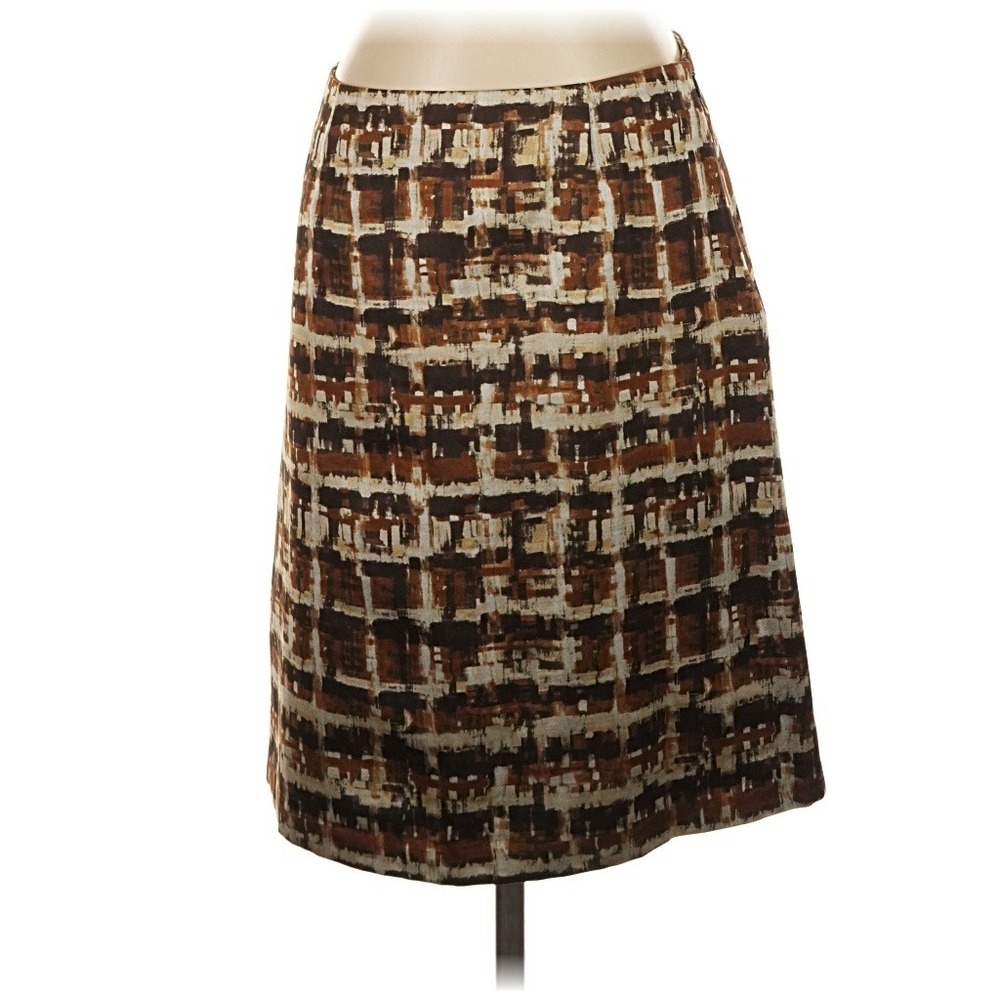 Doncaster‎ Collection Brown Abstract Grid Print A-Line Skirt Women Size 2 Knee